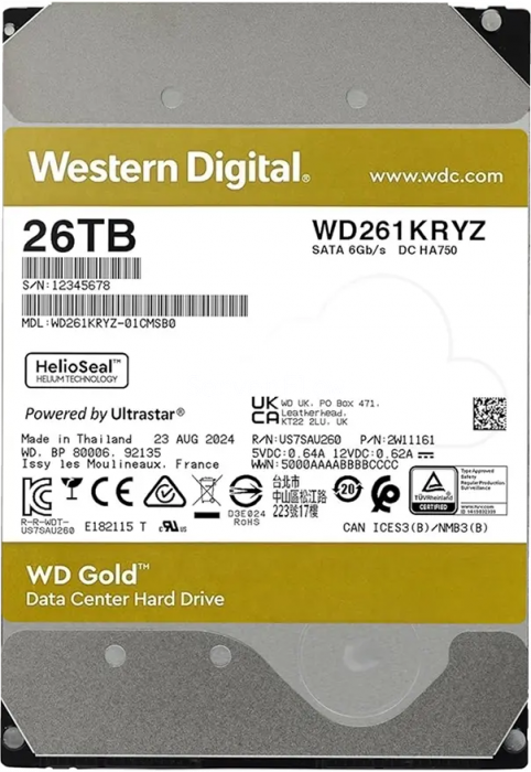 Жесткий диск WD Gold Enterprise 26TB 3.5" SATA 6GB/s [WD261KRYZ]