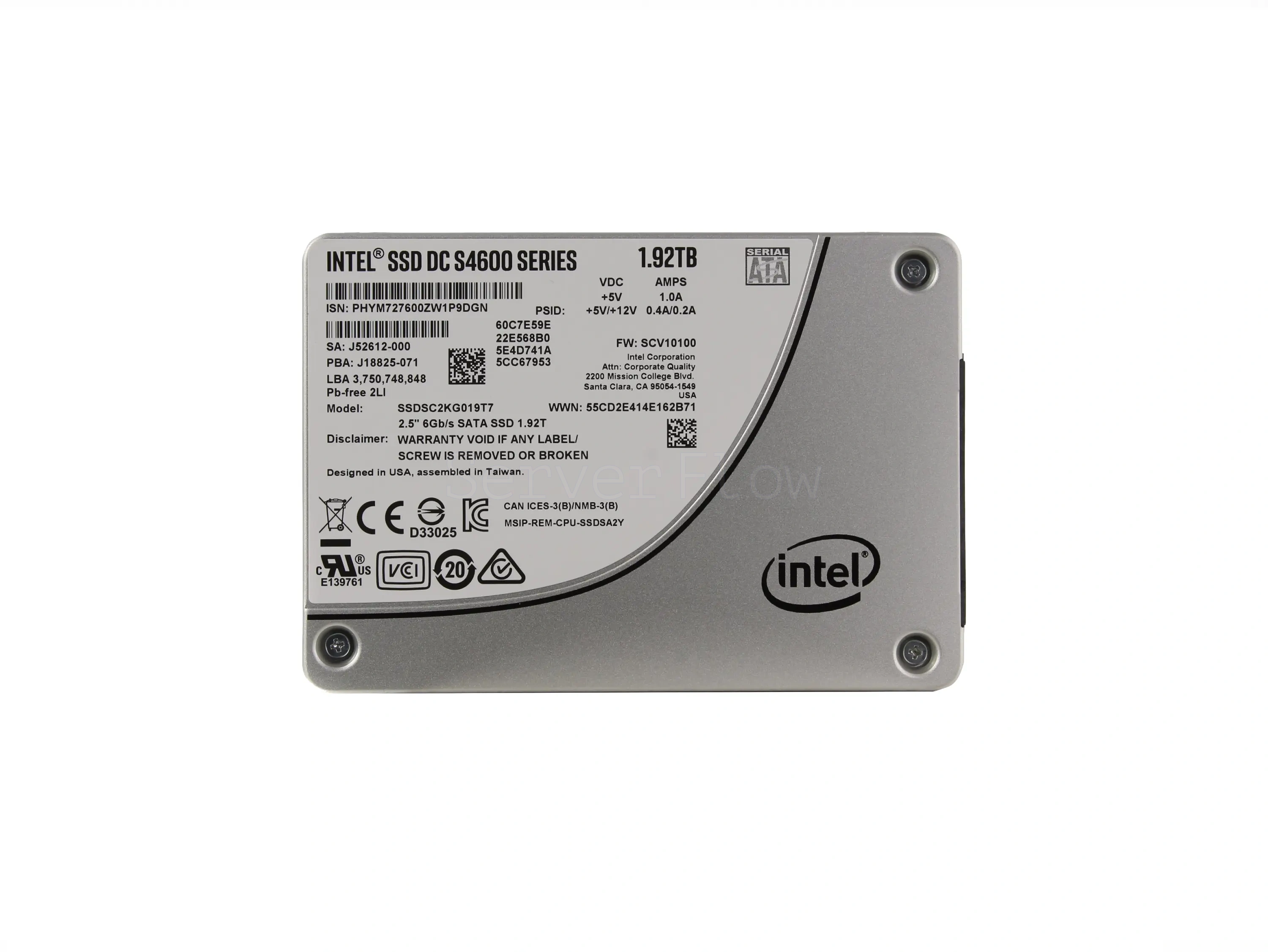 SSD-накопитель Intel DC S4600 1.92TB 2.5" SATA 6Gb/s [SSDSC2KG019T701]