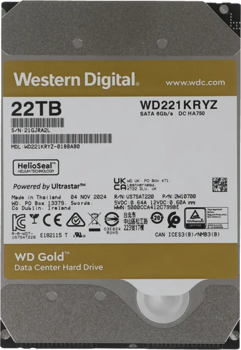 Жесткий диск WD Gold Enterprise 22TB 3.5" SATA 6GB/s [WD221KRYZ]