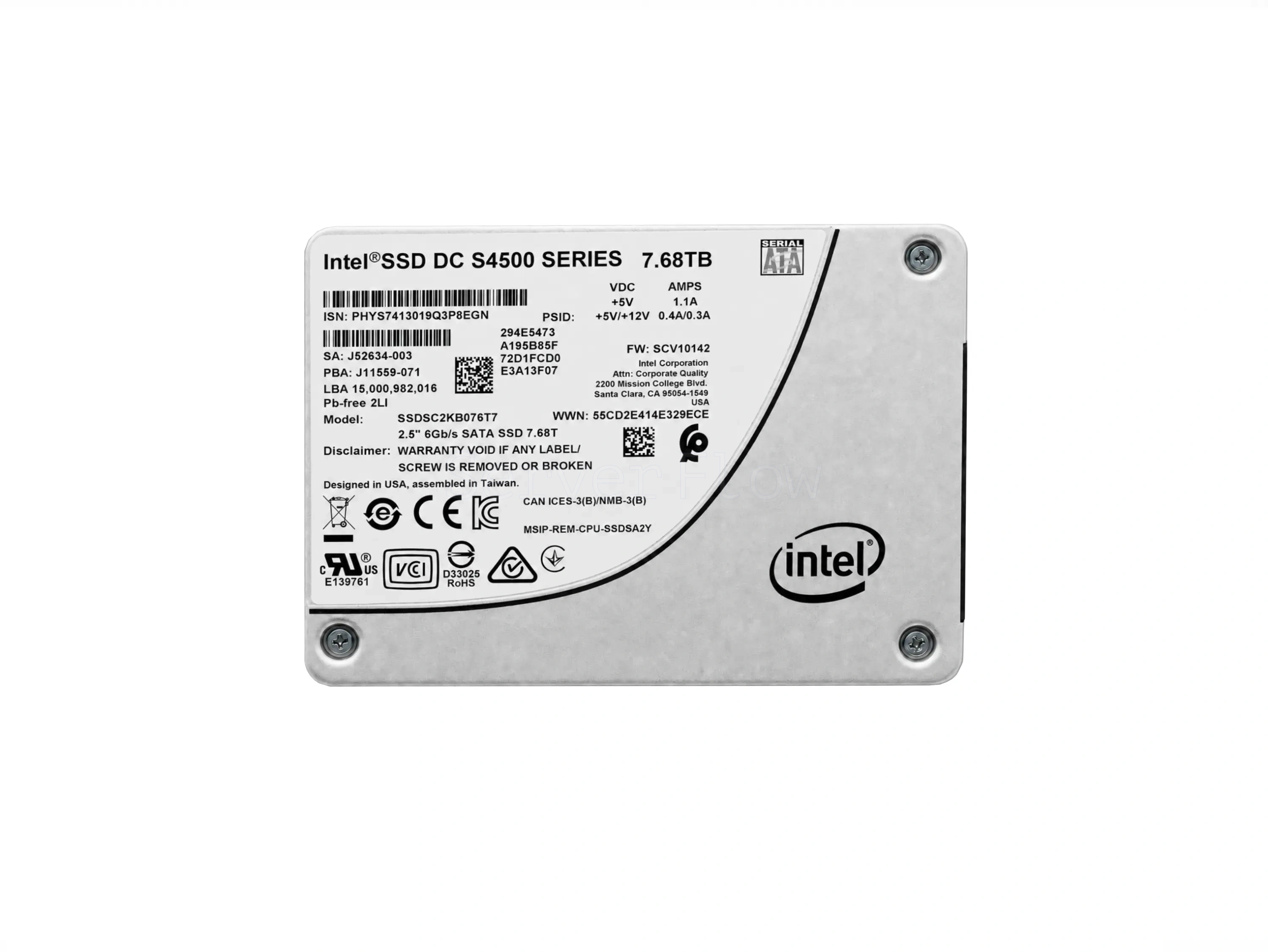 SSD-накопитель Intel DC S4500 7.68TB 2.5" SATA 6Gb/s [SSDSC2KB076T701]