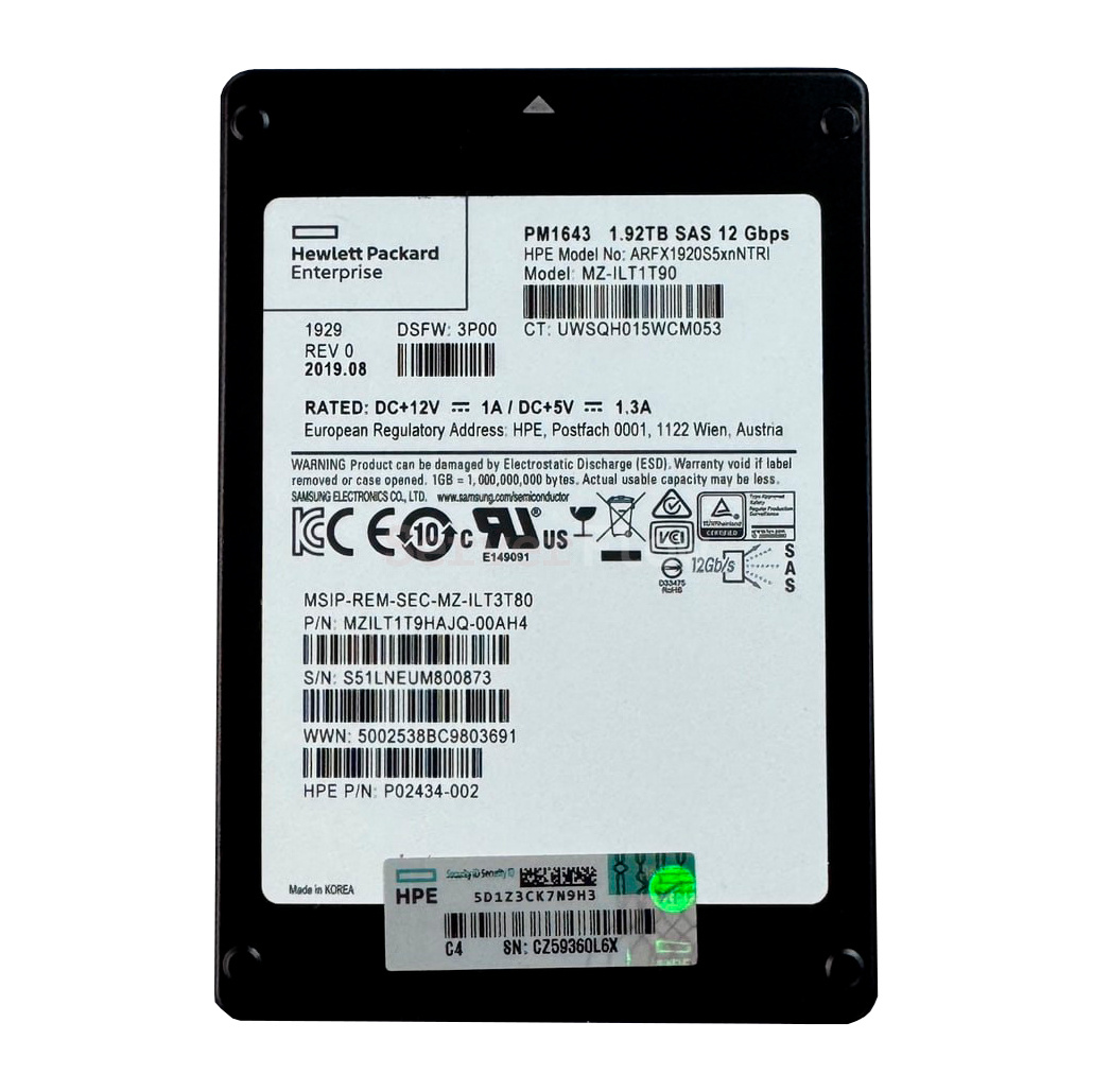 SSD-накопитель HPE Samsung PM164 1.92TB 2.5" SAS 12GB/s