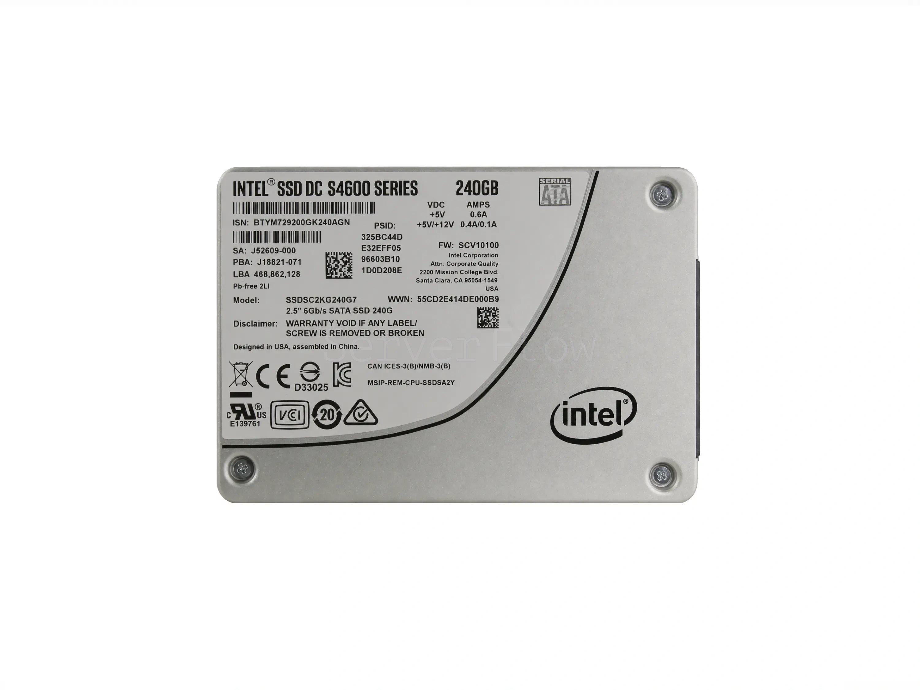 SSD-накопитель Intel DC S4600 240GB 2.5" SATA 6Gb/s [SSDSC2KG240G701]
