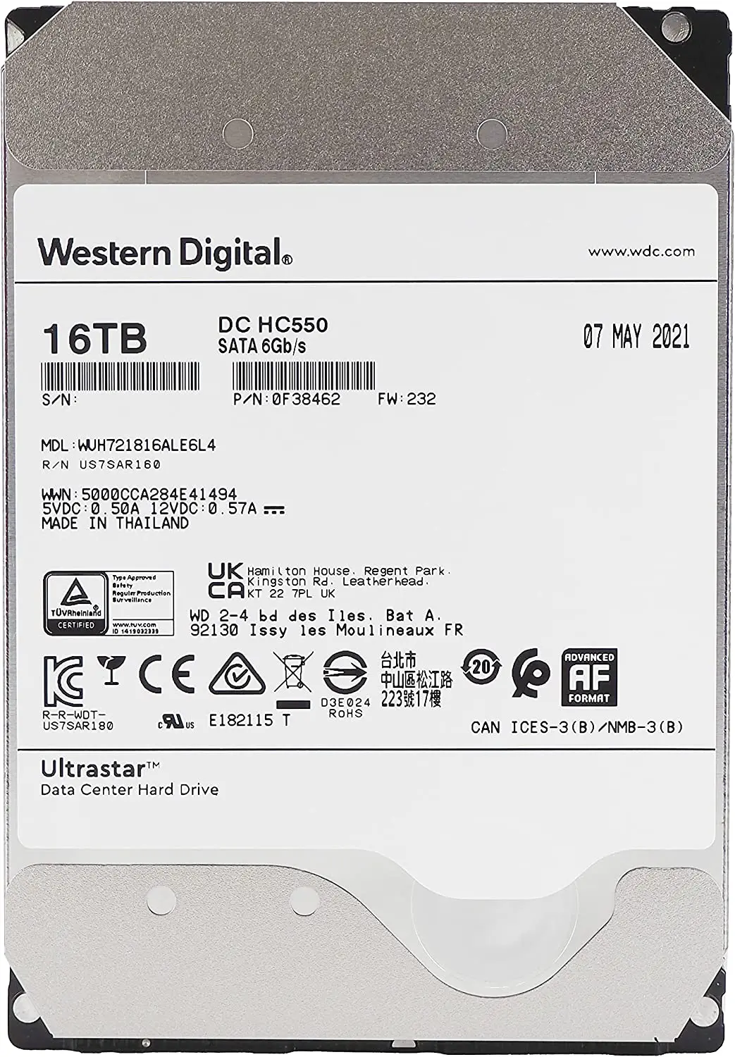 Жесткий диск 16TB HDD 3.5" SAS 12Gb/s WD DC HC550 (WUH721816ALE6L4)
