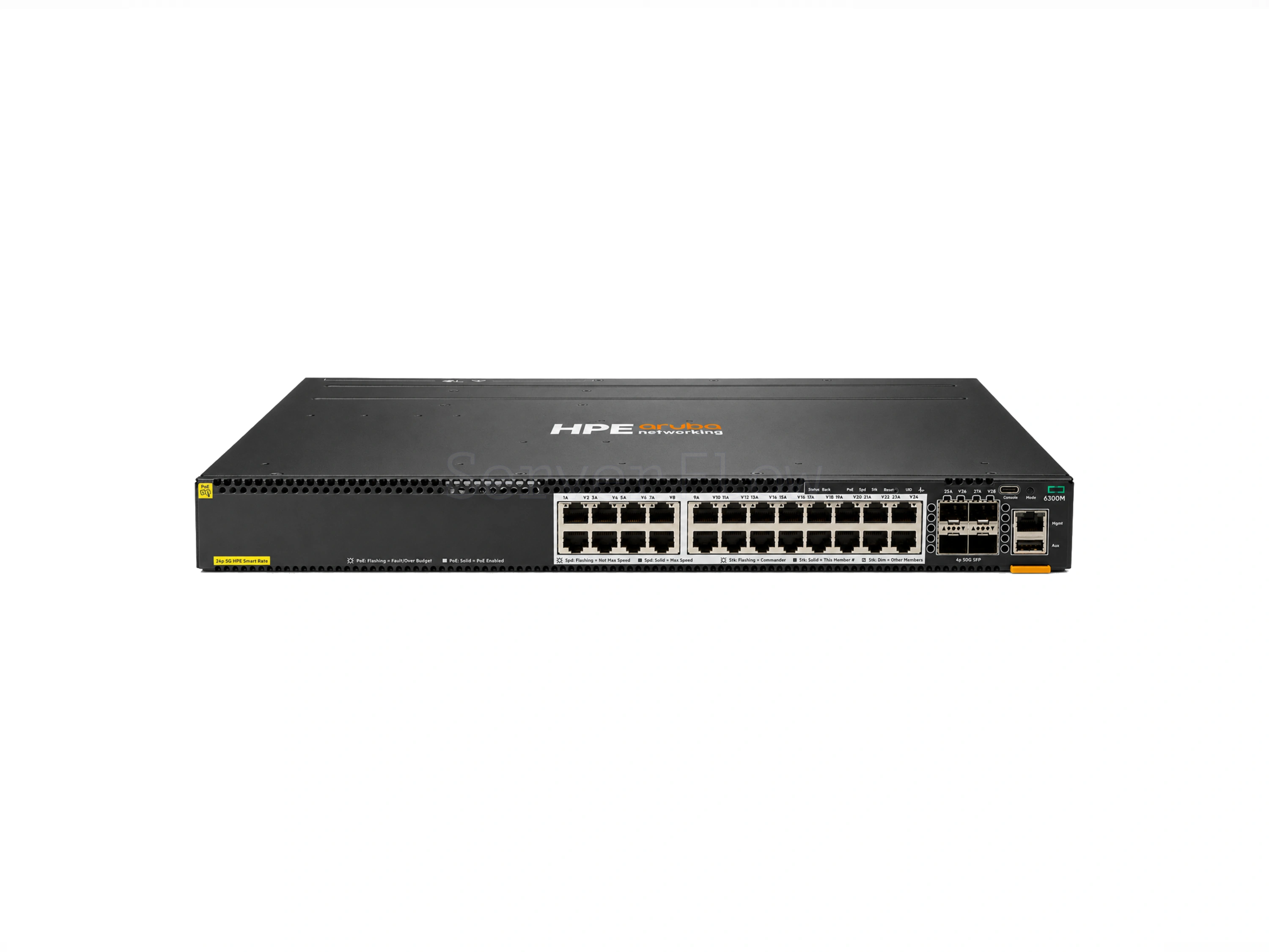 Коммутатор HPE Aruba CX 6300M 24SR5 Class6 PoE 4SFP56 (24x RJ-45 5 Гбит/с, 4x SFP56 50 Гбит/с) [JL660A]