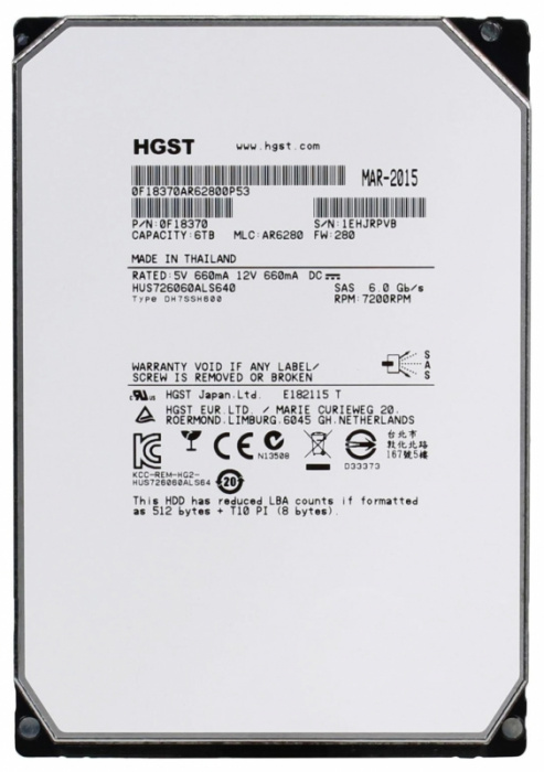 Жесткий диск 6TB HDD 3.5" SAS 6GB/s HGST (HUS726060ALS640) 