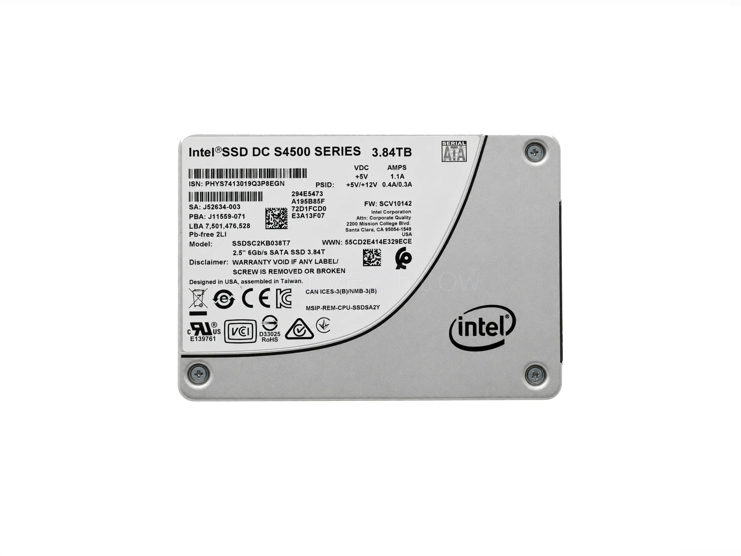 SSD-накопитель Intel DC S4500 3.84TB 2.5" SATA 6Gb/s [SSDSC2KB038T701]