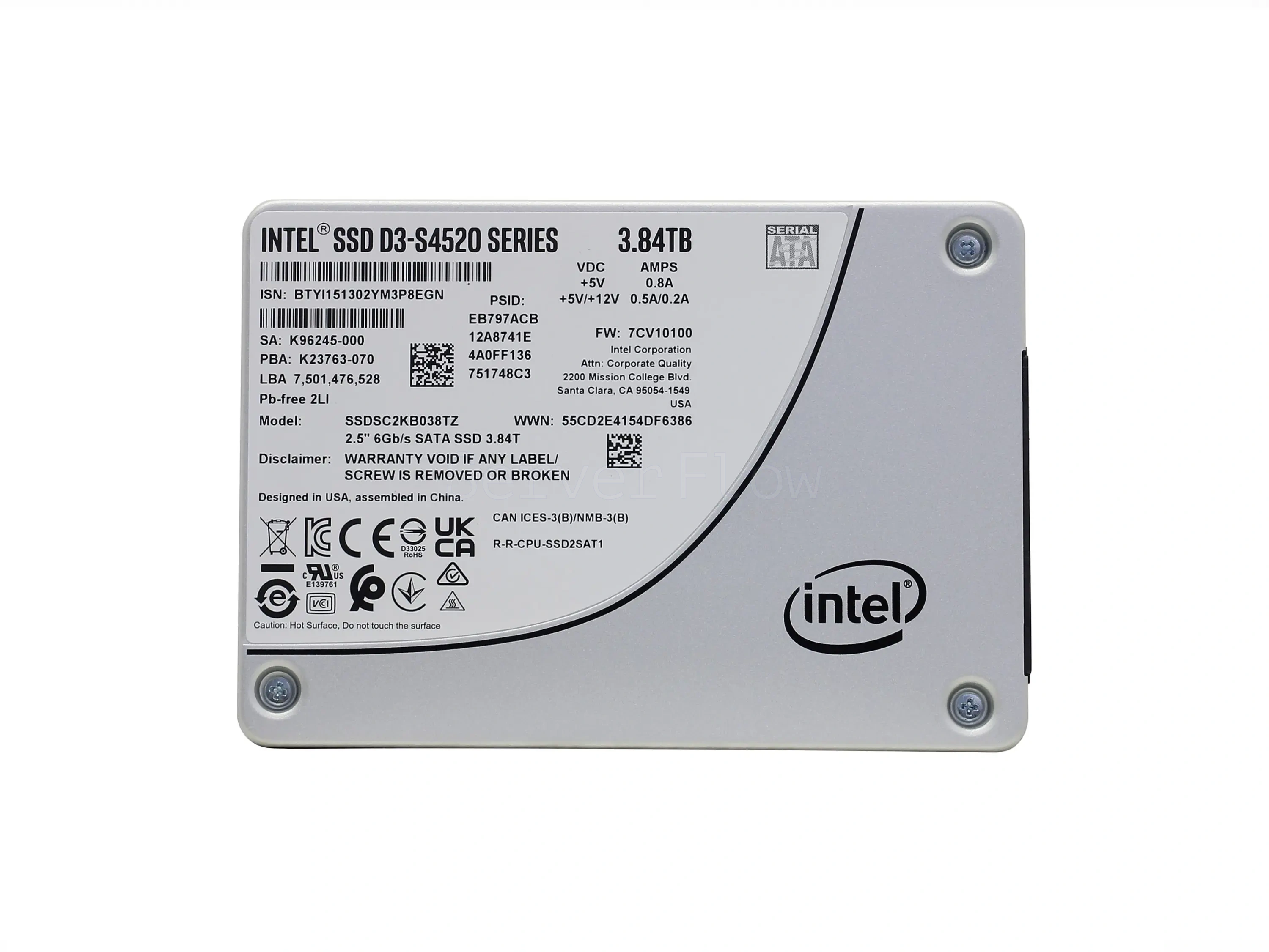 SSD-накопитель Intel D3-S4520 3.84TB 2.5" SATA 6Gb/s [SSDSC2KB038TZ01]