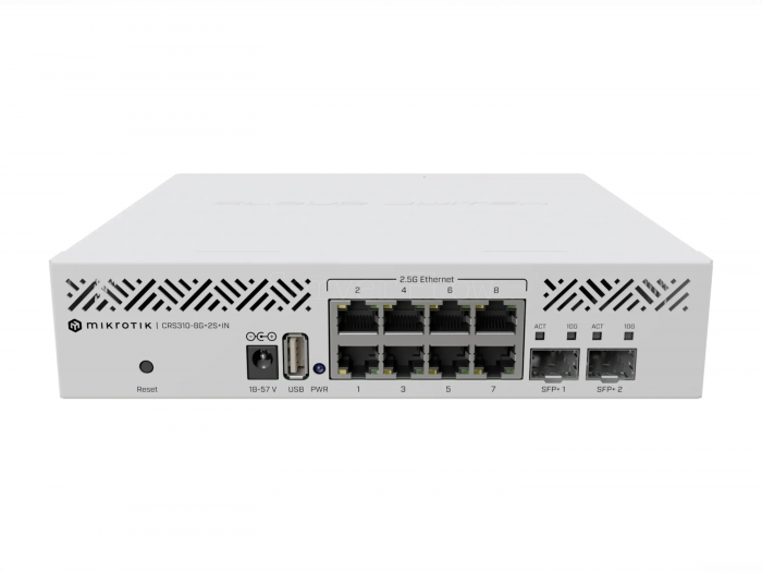 Коммутатор MikroTik CRS310-8G+2S+IN (8x RJ45 2.5 Гбит/с, 2x SFP+ 10 Гбит/с)