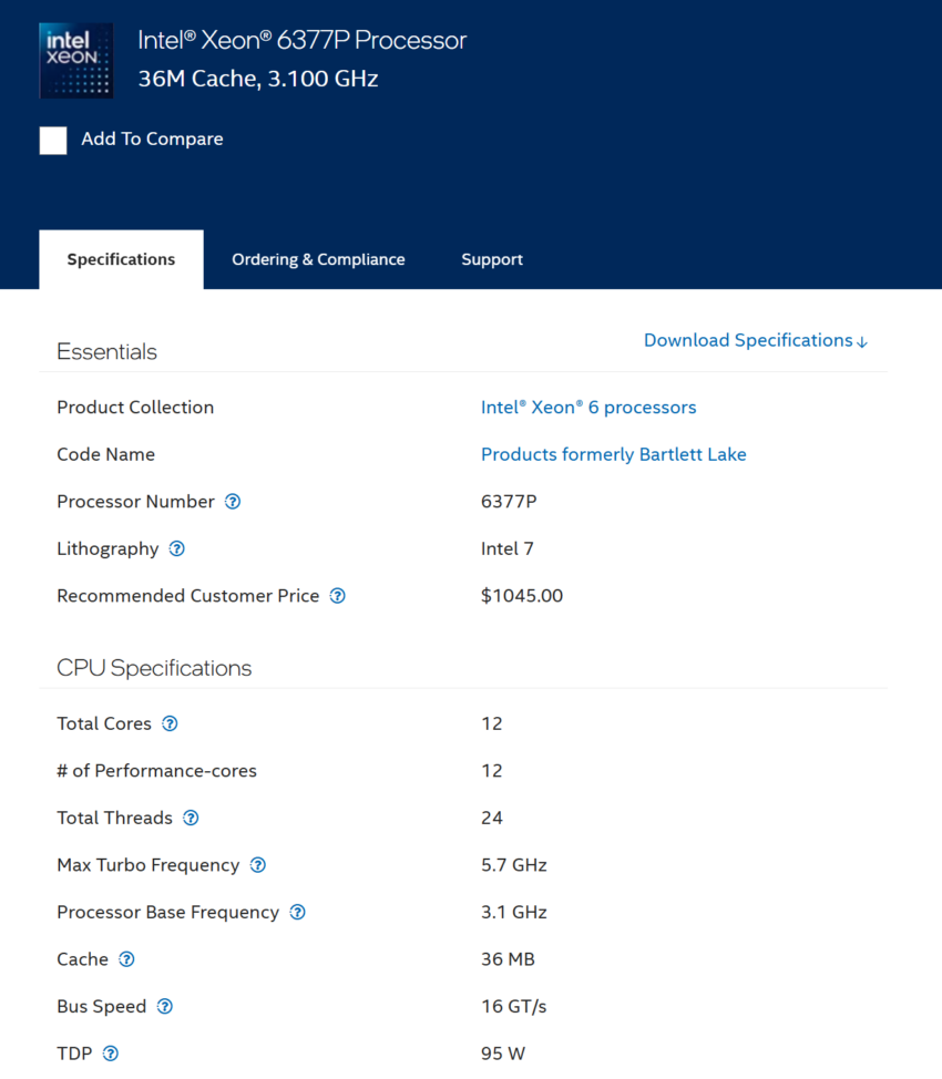 Intel выпустила Xeon 6377P — серверный 12-ядерный процессор Xeon 6 для LGA1700 на архитектуре Bartlett Lake