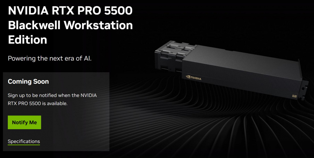 NVIDIA RTX PRO 5500 Blackwell — профессиональная видеокарта с 84 ГБ GDDR7, 21 760 ядрами CUDA и TDP 600 Вт