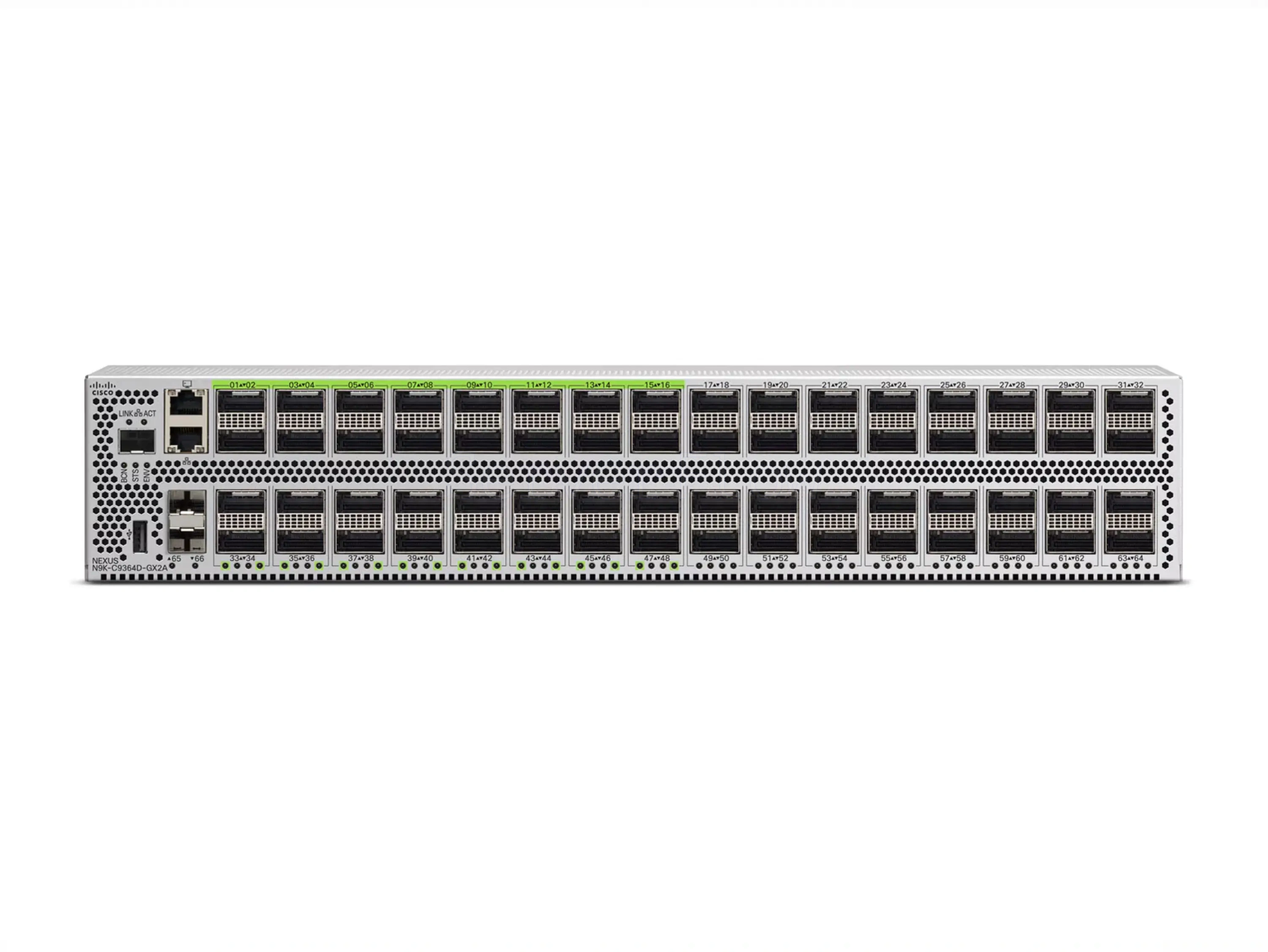 Коммутатор Cisco Nexus N9K-C9364D-GX2A (64x QSFP-DD 400 Гбит/с, 2x SFP+ 10 Гбит/с) - PE