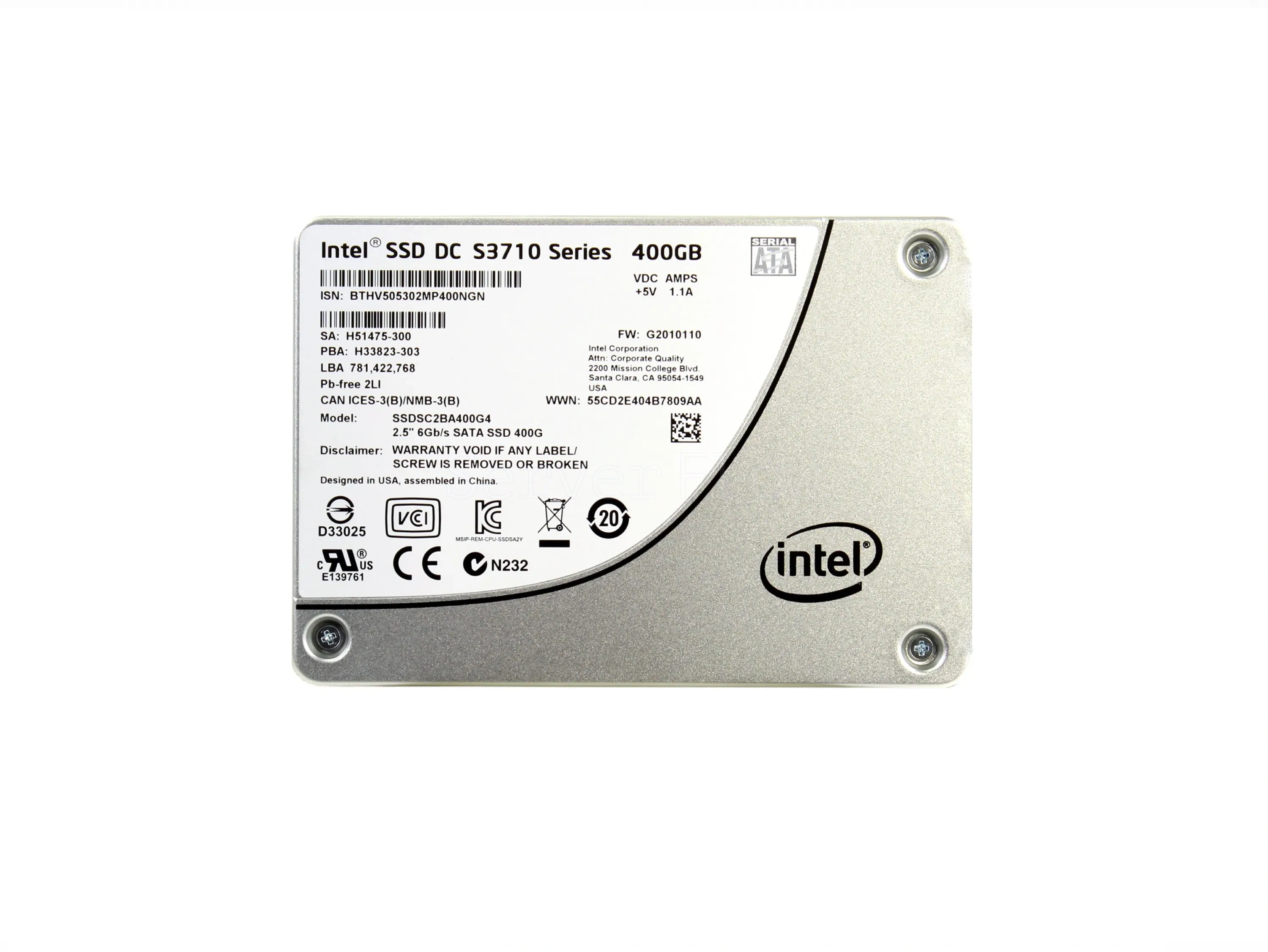 SSD-накопитель Intel (HP) S3710 400GB 2.5" 6Gb/s [SSDSC2BA400G401]