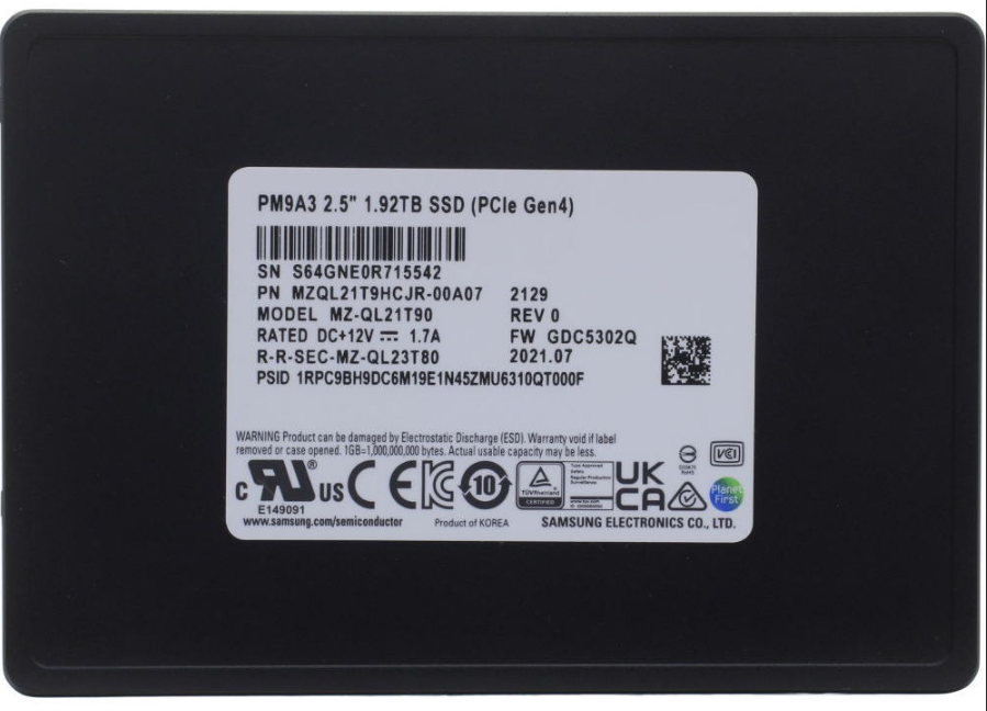 SSD накопитель Samsung PM9A3 1.92 TB  U.2 NVMe 1 DWPD (95%)