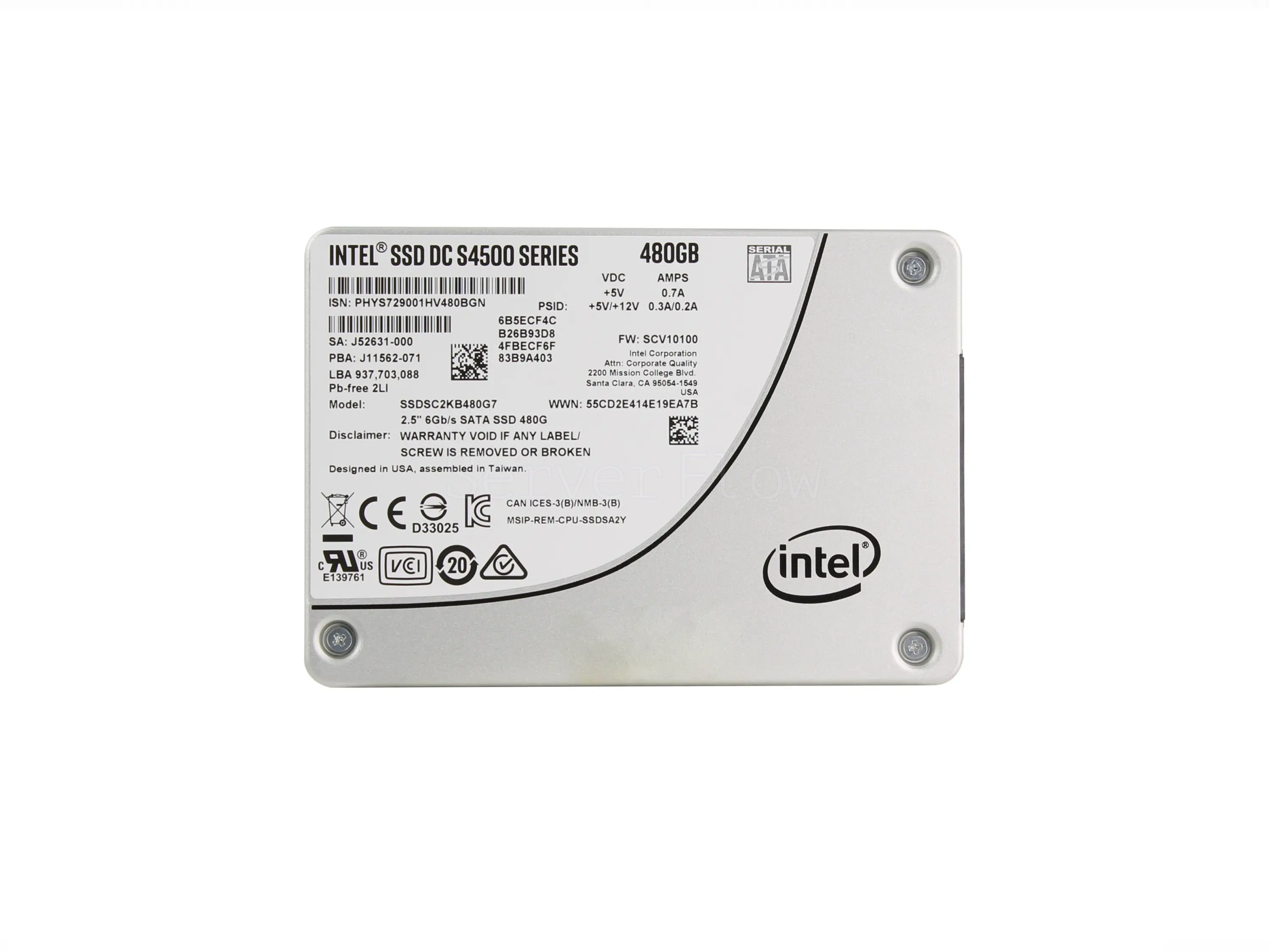 SSD-накопитель Intel DC S4500 480GB 2.5" SATA 6Gb/s [SSDSC2KB480G701]