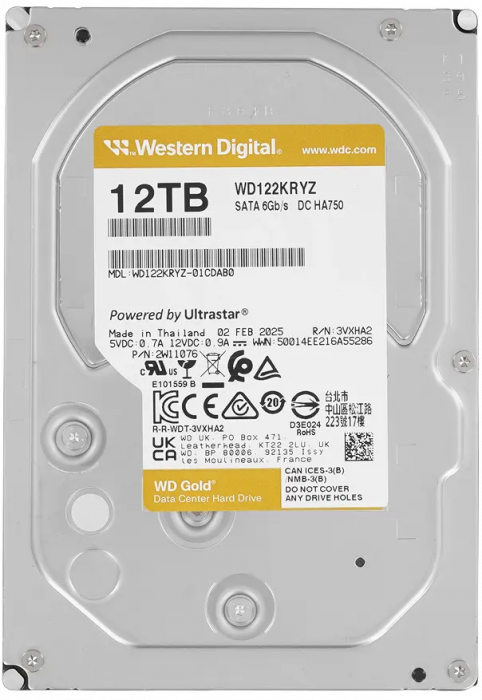 Жесткий диск WD Gold Enterprise 12TB 3.5" SATA 6GB/s [WD122KRYZ]