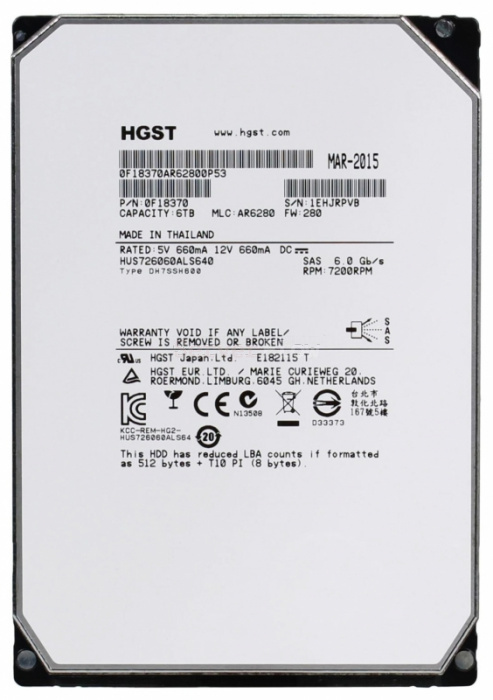 Жесткий диск 6TB HDD 3.5" SAS 6GB/s HGST (HUS726060ALS640)