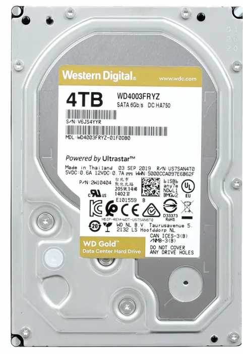 Жесткий диск WD Gold Enterprise 4TB 3.5" SATA 6GB/s [WD4003FRYZ]