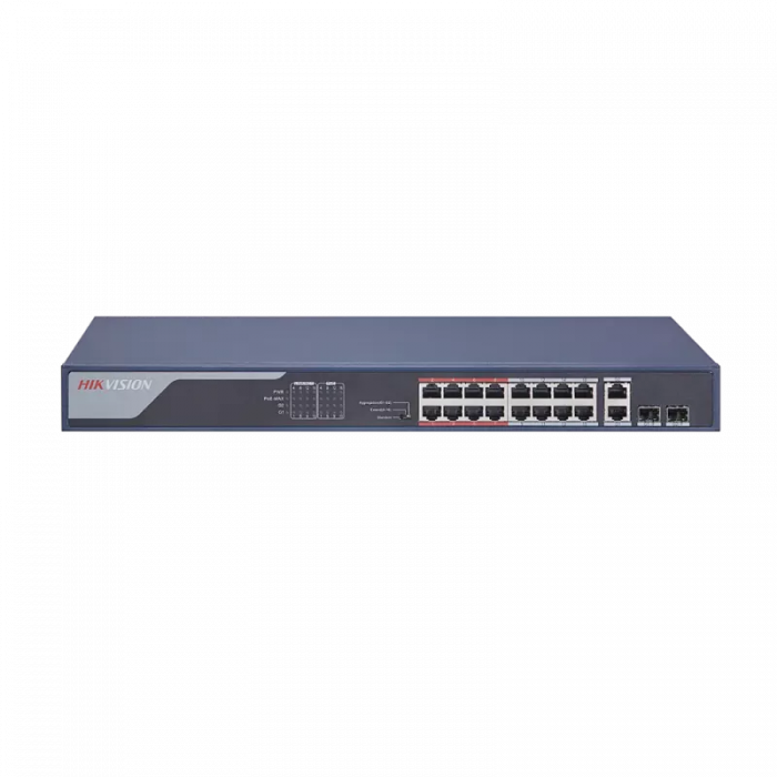 Коммутатор Hikvision DS-3E0318P-E(C)(16x 1Gbe PoE + 2x Uplink combo ports(RJ45, SFP 1Gbe), 225W)