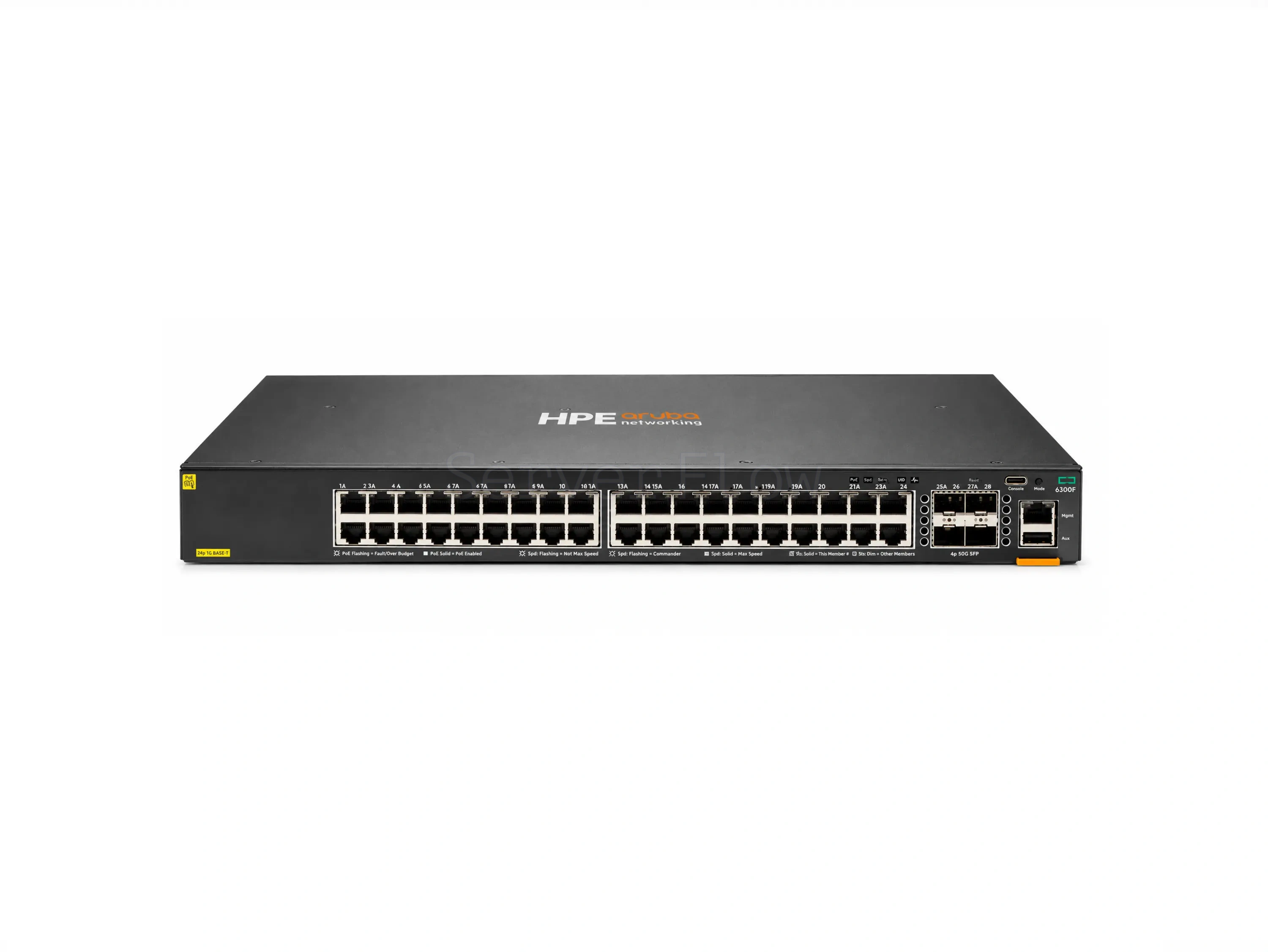 Коммутатор HPE Aruba CX 6300F 24G Class4 PoE 4SFP56 (24x RJ-45 1 Гбит/с, 4x SFP56 50 Гбит/с) [JL666A]