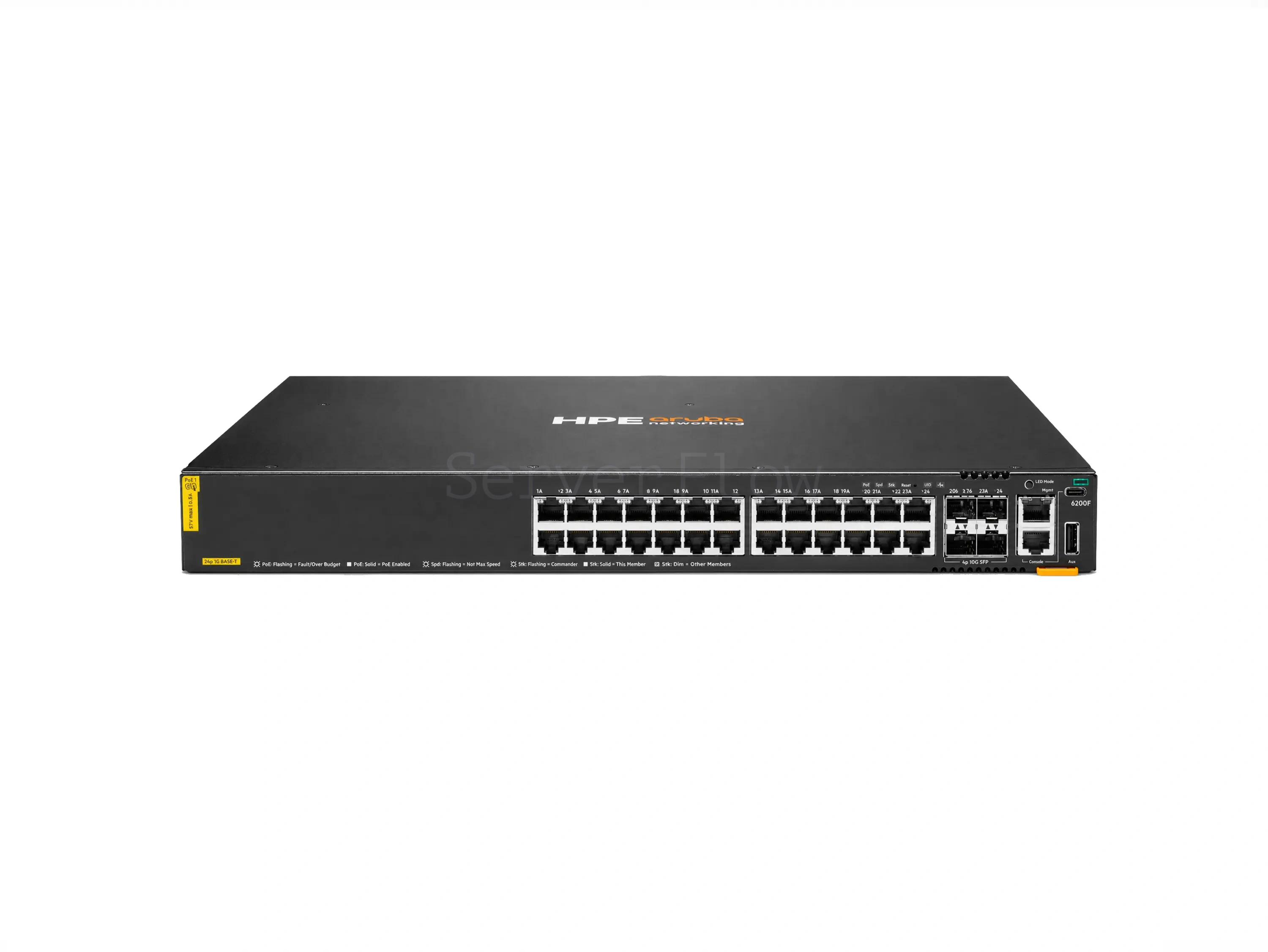 Коммутатор HPE Aruba CX 6200F 24G Class-4 PoE 4SFP+ 370W (24x RJ-45 1 Гбит/с, 4x SFP+ 10 Гбит/с) [JL725B]