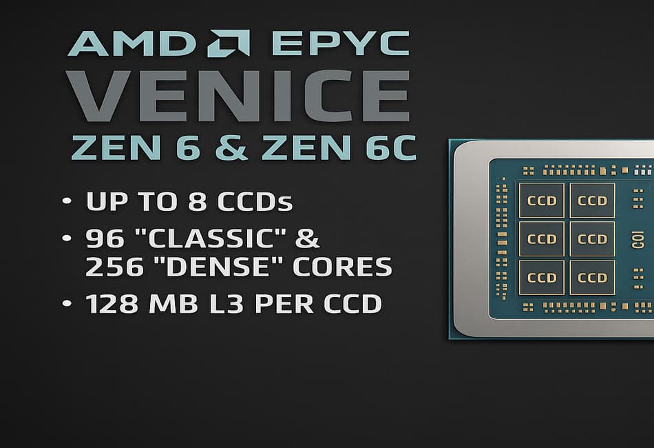 AMD Venice Zen 6 и Zen 6C — новые подробности о топовых чипах EPYC 9006