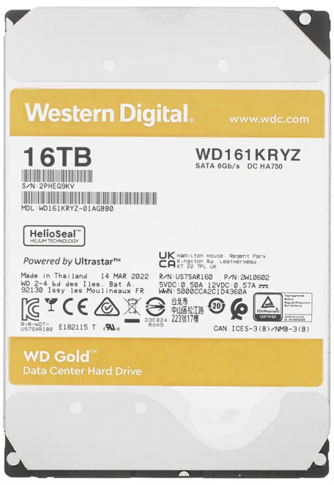 Жесткий диск WD Gold Enterprise 16TB 3.5" SATA 6GB/s [WD161KRYZ]
