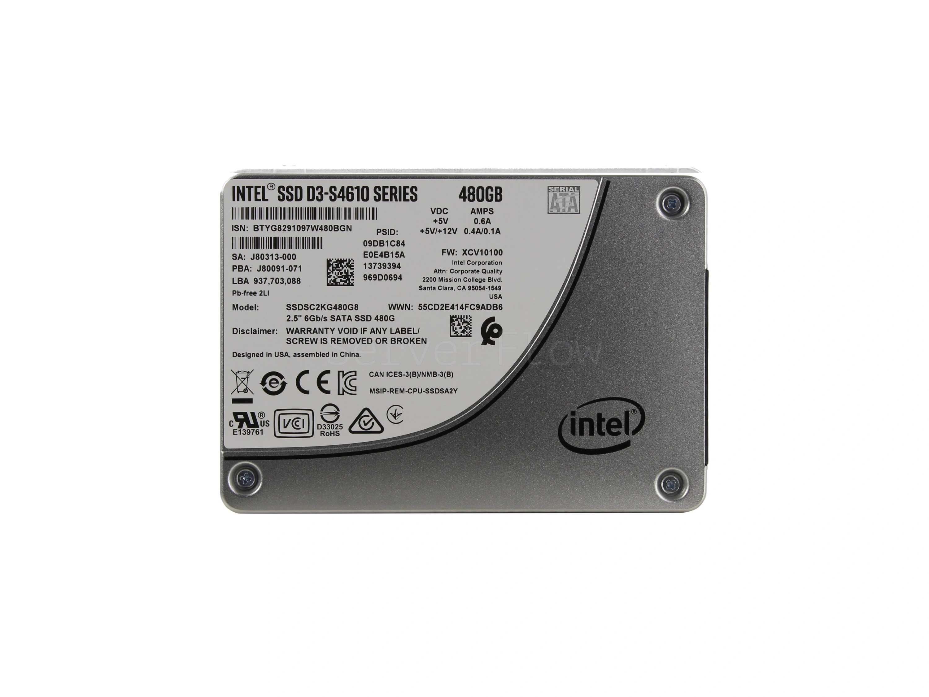 SSD-накопитель Intel D3-S4610 480GB 2.5" SATA 6Gb/s [SSDSC2KG480G801]