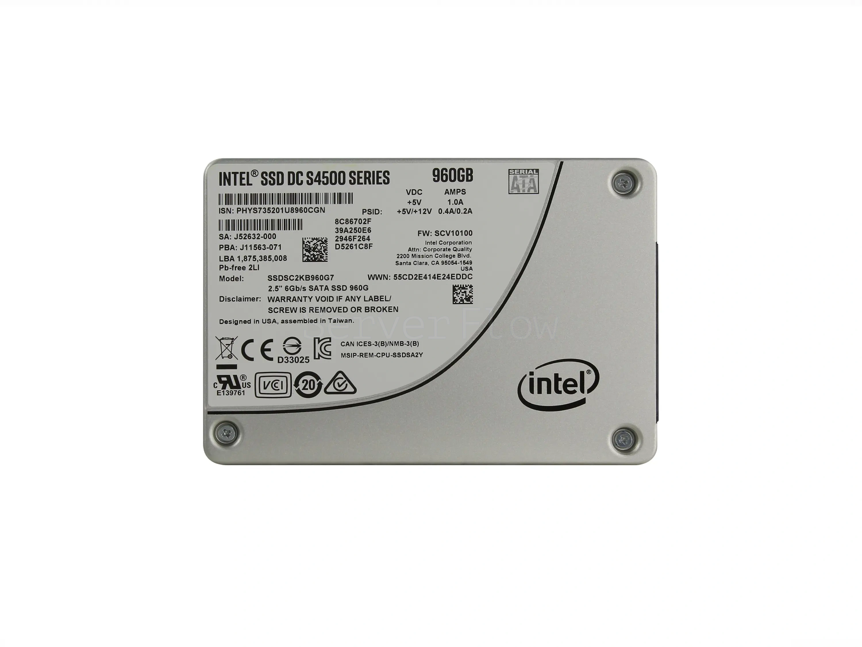 SSD-накопитель Intel DC S4500 960GB 2.5" SATA 6Gb/s [SSDSC2KB960G701]