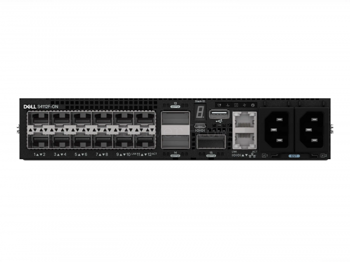 Коммутатор Dell PowerSwitch S4112F-ON PS/IO Airflow (12x SFP+ 10 Гбит/с, 3x QSFP28 100 Гбит/с)