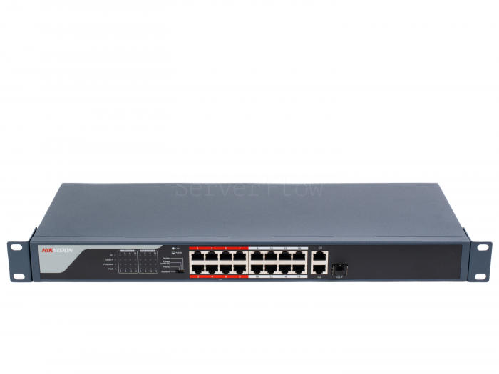 Коммутатор Hikvision DS-3E0318P-E (C) (16x 1 Гбит/с PoE, 2x RJ45/SFP 1 Гбит/с)