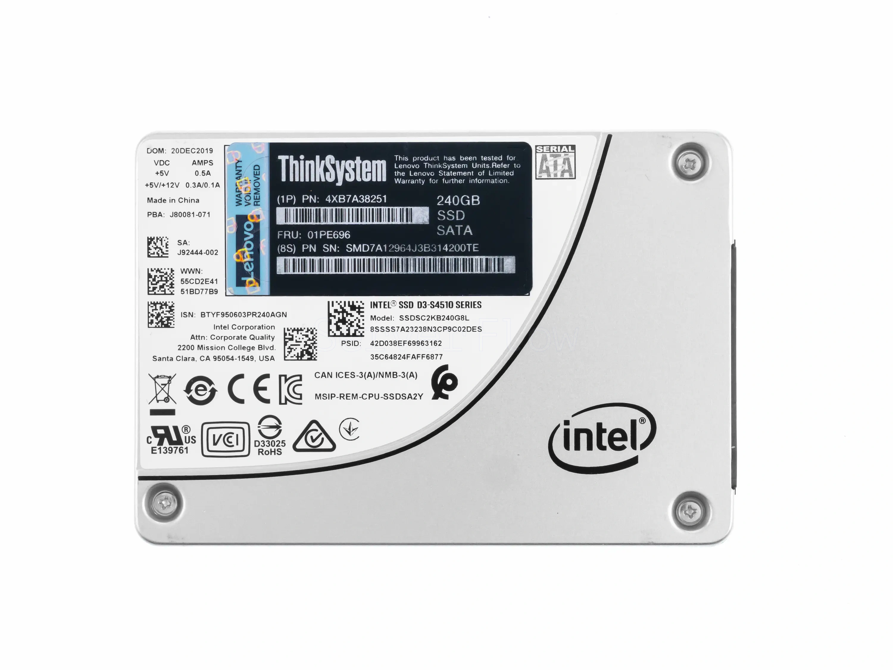 SSD-накопитель Intel (Lenovo) D3-S4510 240GB 2.5" SATA 6Gb/s [SSDSC2KB240G8]