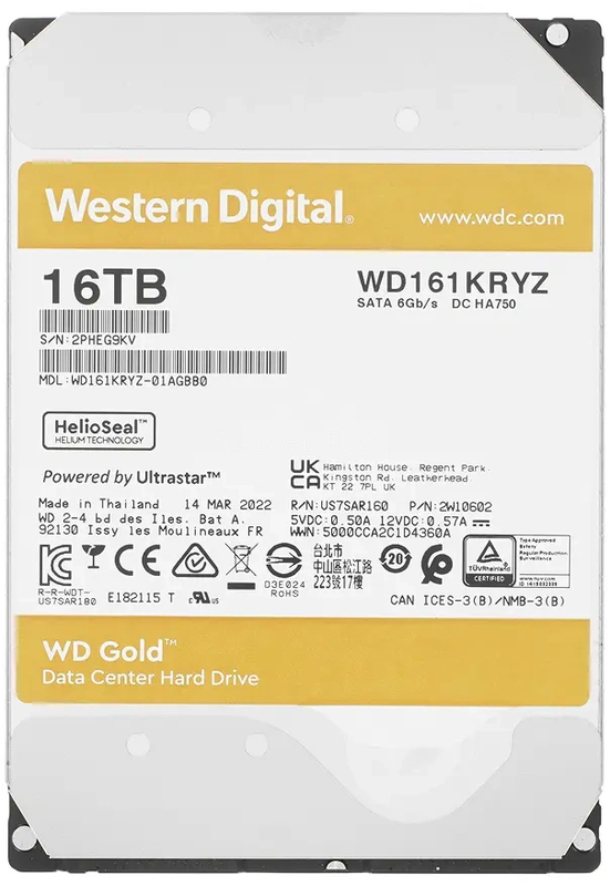Жесткий диск WD Gold Enterprise 16TB 3.5" SATA 6GB/s [WD161KRYZ]