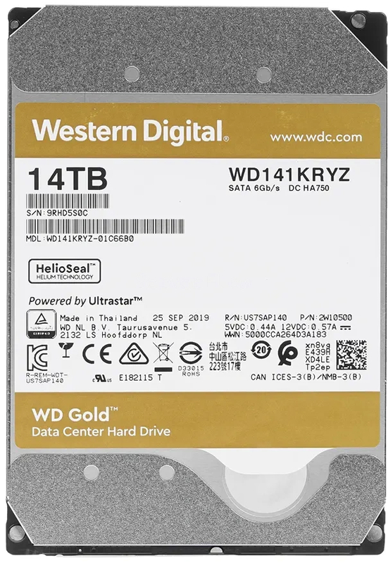 Жесткий диск WD Gold Enterprise 14TB 3.5" SATA 6GB/s [WD141KRYZ]