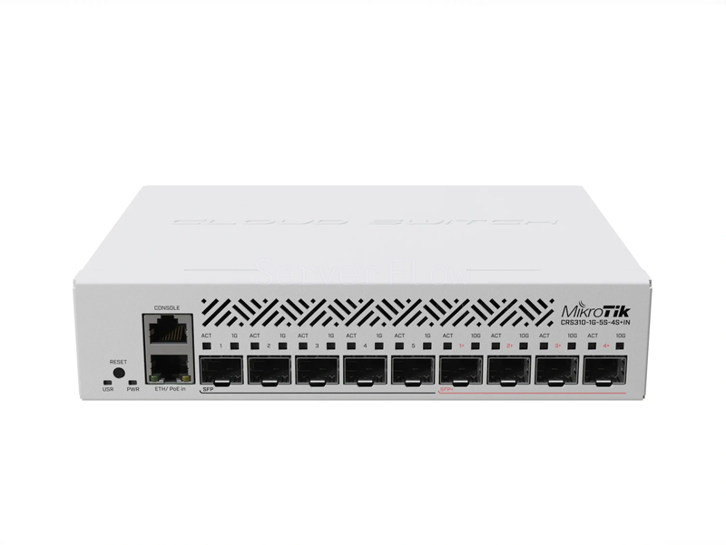 Коммутатор MikroTik CRS310-1G-5S-4S+IN (1x RJ45 1 Гбит/с, 5x SFP 1 Гбит/с, 4x SFP+ 10 Гбит/с)