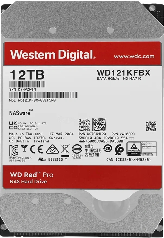 Жесткий диск WD Red Pro 12TB 3.5" SATA 6GB/s [WD121KFBX]