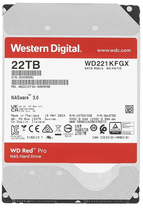 Жесткий диск WD Red Pro 22TB 3.5" SATA 6GB/s [WD221KFGX]