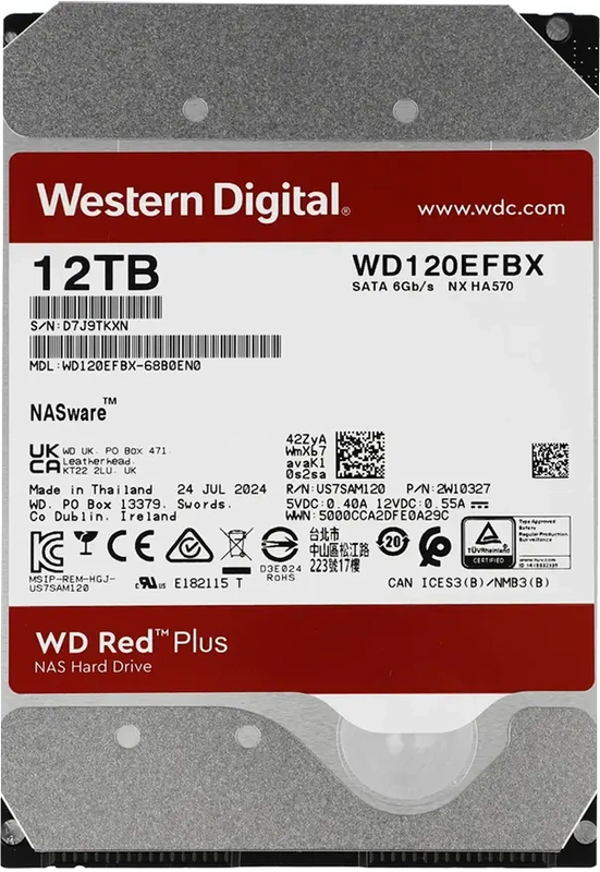 Жесткий диск WD Red Plus 12TB 3.5" SATA 6GB/s [WD120EFBX]