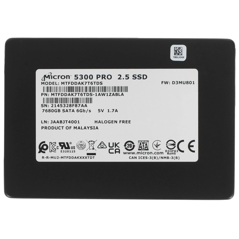 SSD-накопитель Micron (Lenovo) 5300 PRO 7.68TB 2.5" 6Gb/s [MTFDDAK7T6TDS-1AW1ZABLA]