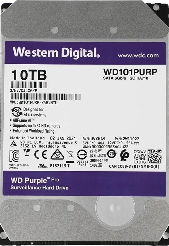 Жесткий диск WD Purple Pro 10TB 3.5" SATA 6GB/s [WD101PURP]