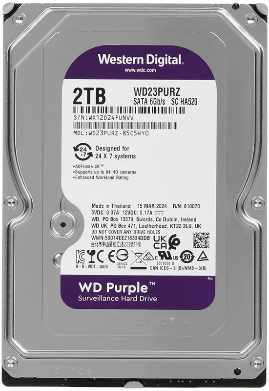 Жесткий диск WD Purple 2TB 3.5" SATA 6GB/s [WD23PURZ]