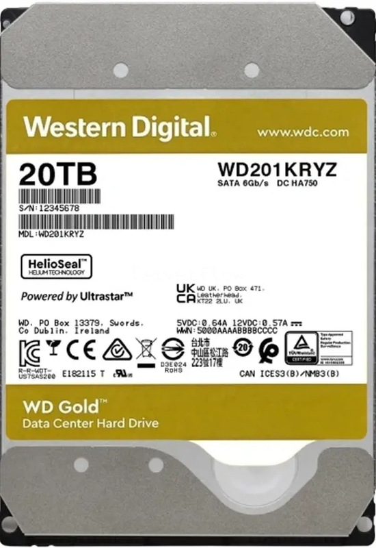 Жесткий диск WD Gold Enterprise 20TB 3.5" SATA 6GB/s [WD202KRYZ]
