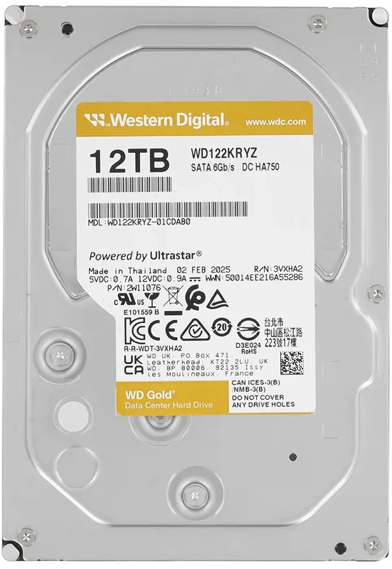 Жесткий диск WD Gold Enterprise 12TB 3.5" SATA 6GB/s [WD122KRYZ]