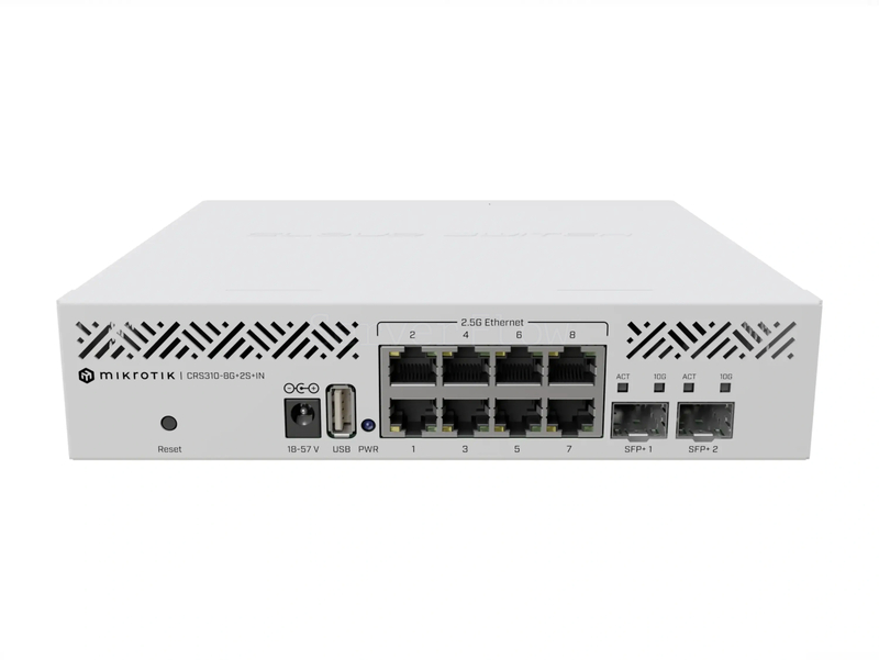 Коммутатор MikroTik CRS310-8G+2S+IN (8x RJ45 2.5 Гбит/с, 2x SFP+ 10 Гбит/с)