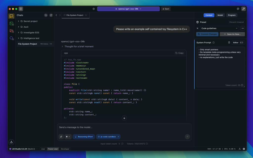 Инференс GPT-OSS:20b через LM Studio