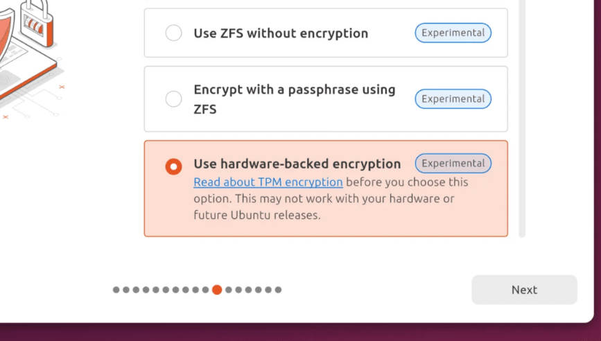 Аппаратное шифрование диска в Ubuntu 25.10 Questing Quokka