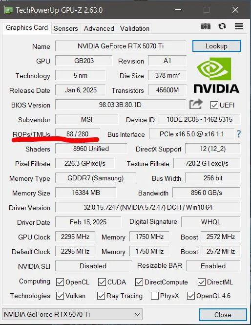 В видеокартах RTX 5070 Ti также не хватает блоков ROP