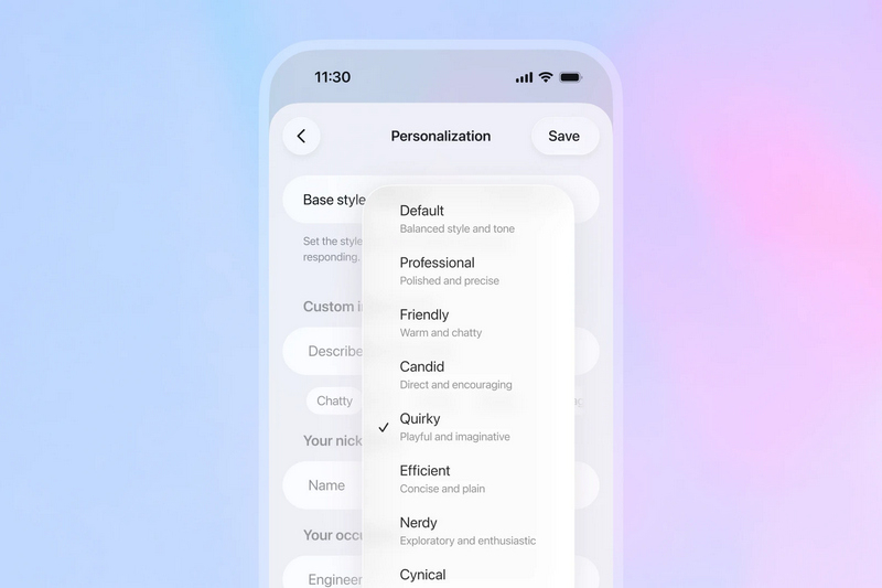 Выбор стиля общения ChatGPT