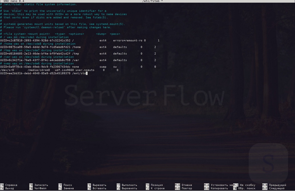 Выполнение монтирования разделов файловой системы
