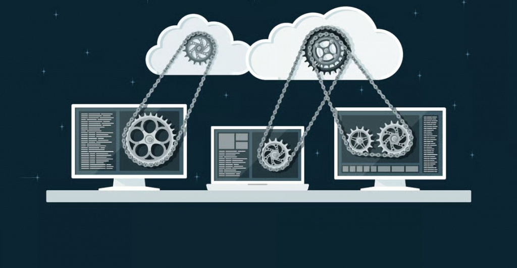 Иллюстрация концепции облачной автоматизации и CI/CD