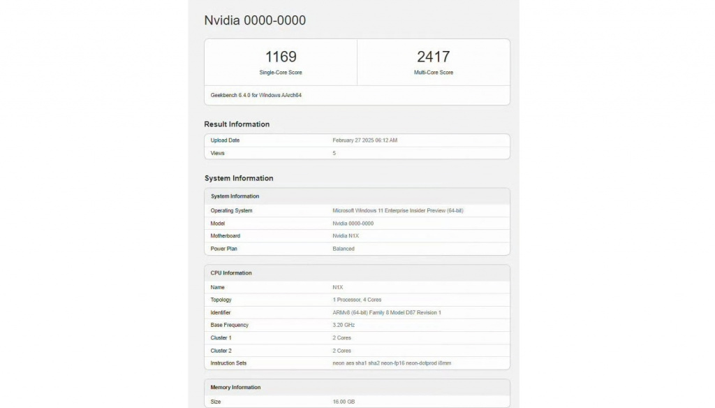 ARM-чип от Nvidia в Geekbench